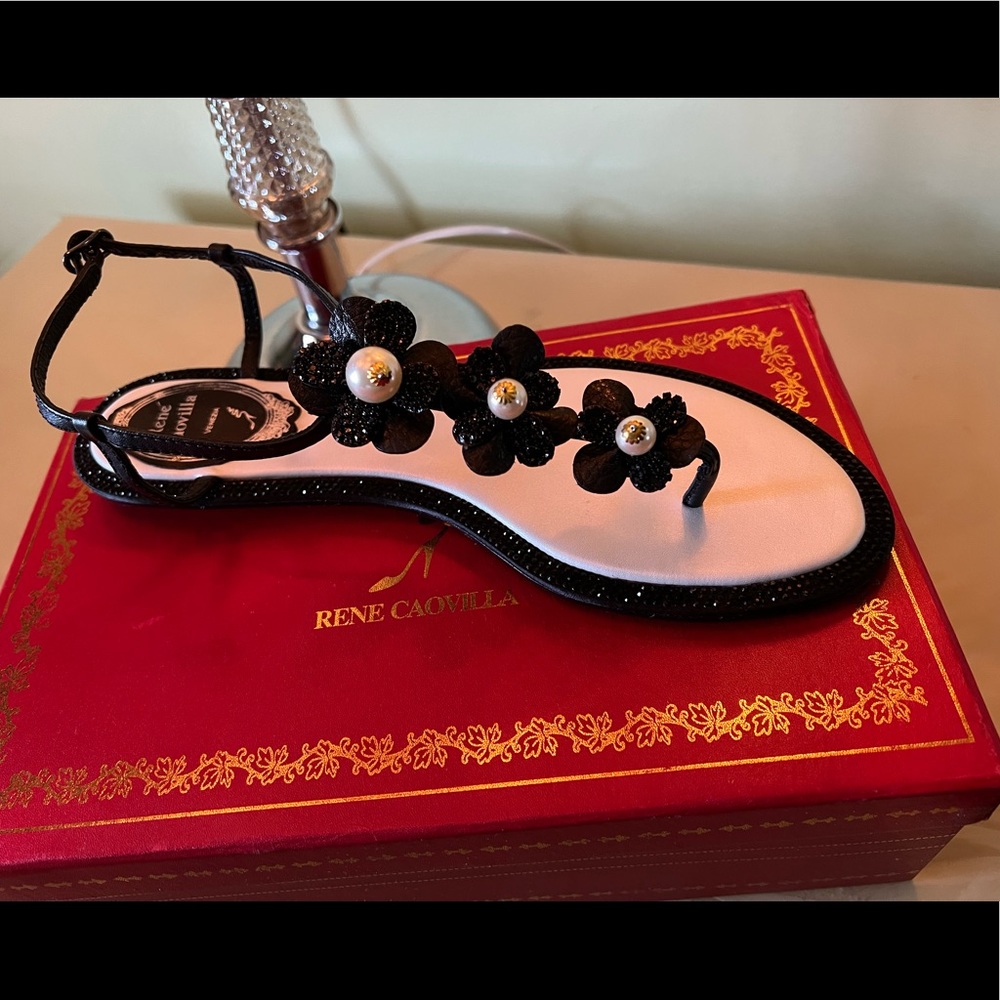 Rene Caovilla black, pearl sandals